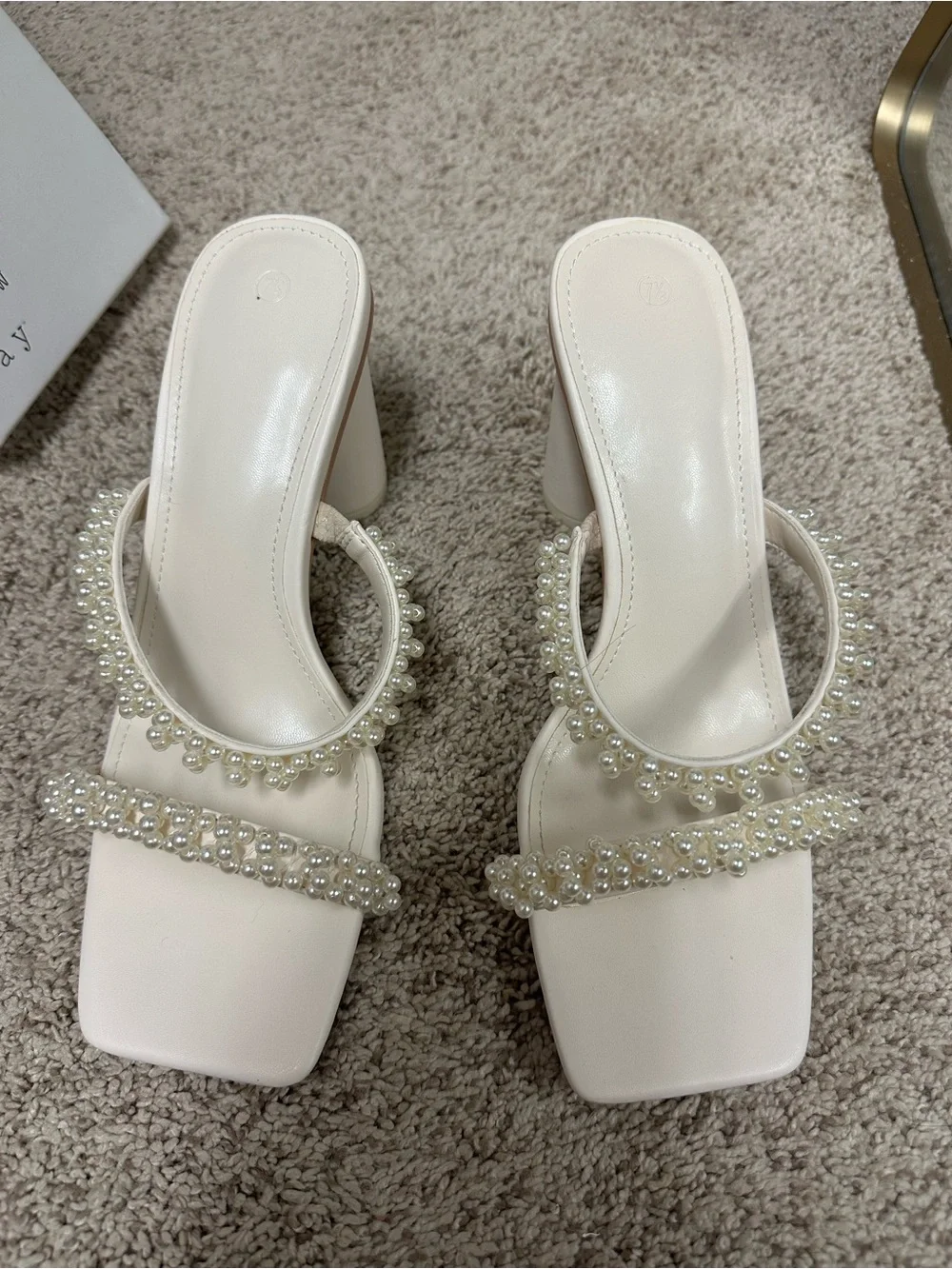 Pearl-Embellished White Heeled Sandals - Women